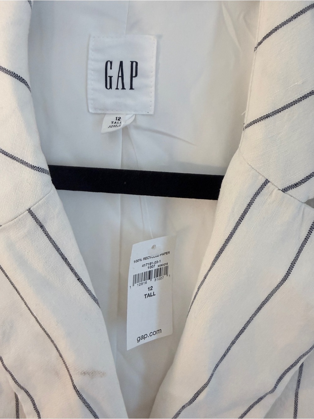 GAP Women's Cream Blazer with Black Pinstripes Size 12 TALL NWT - Picture 2 of 6